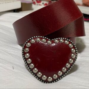 Burgandy Red Heart Belt Plush looking Heart Buckle surrounded by Studs
